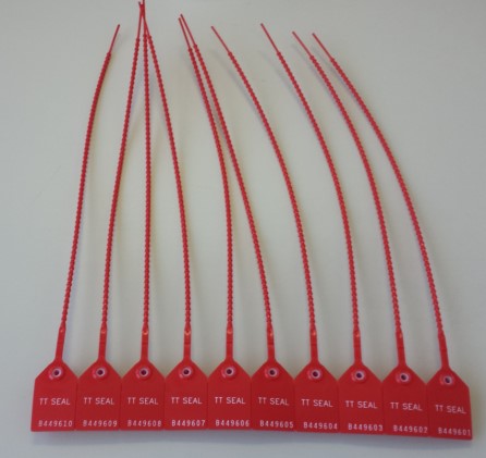 Security seals Pulltight 380 mm numbered - set a 100 Red