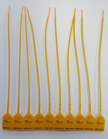 Security seals Pulltight 380 mm numbered - set a 100 Yellow