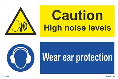 Self adhesive comb.signage - Caution High noise level
