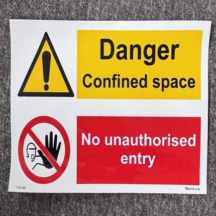 Self adhesive comb.signage - Danger confined space