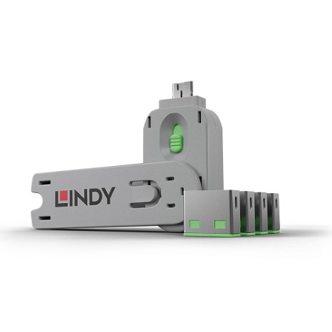 4pcs USB Port blocker Type A with 1 unlocking key. Green