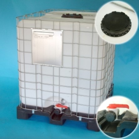 Cubic container in metal crate