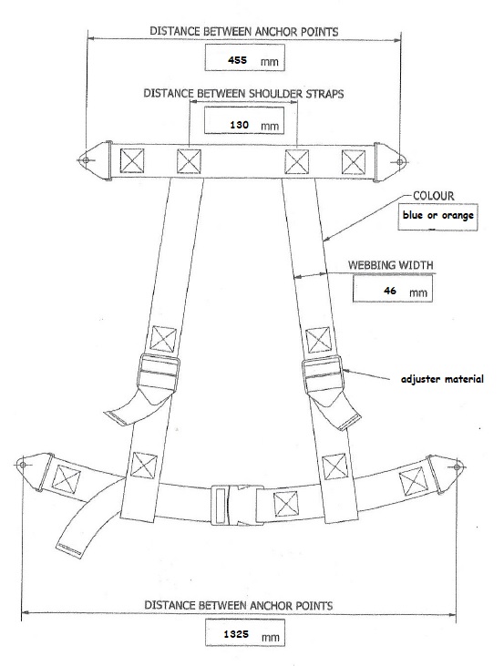 Free Fall Lifeboat seatbelt 4-point adjustable. Blue